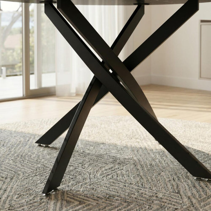 Round Marble-Effect Table – Black
