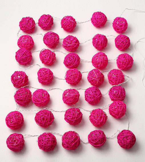 1 Set of Pink 5cm Rattan Cane 50 Ball Battery Powered LONG 5m String Lights Christmas Gift Home Wedding Party Bedroom Decoration Table Centrepiece