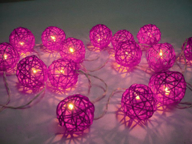 1 Set of Pink 5cm Rattan Cane 50 Ball Battery Powered LONG 5m String Lights Christmas Gift Home Wedding Party Bedroom Decoration Table Centrepiece