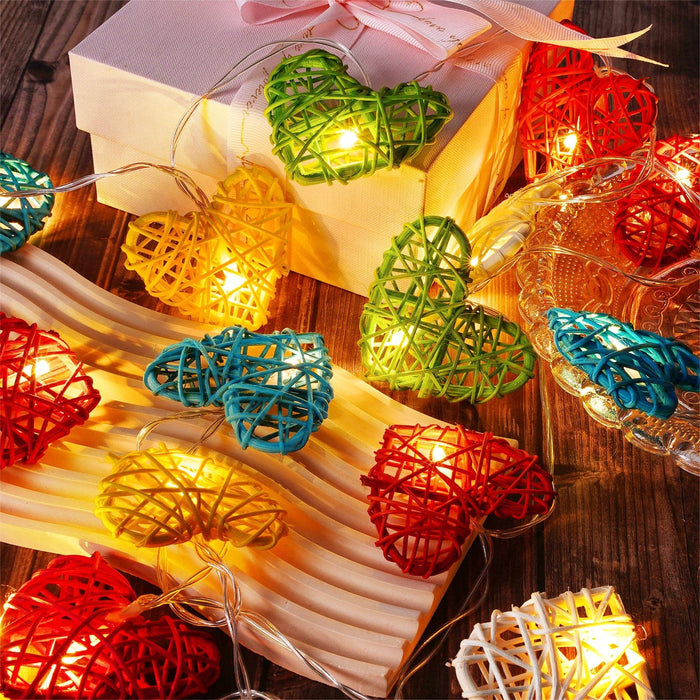 50 Rainbow 3D Hollowed Rattan Heart-Shaped 5M LONG String Fairy Lights, Battery (AA) Indoor & Outdoor Decorations Birthday Kids Celebration PartyRoom Table Lighting