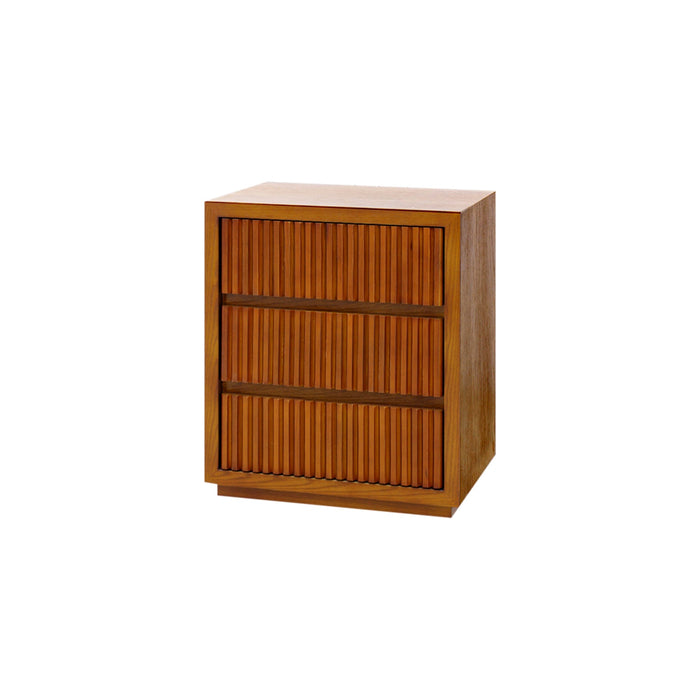 Bedside Table MDF Brown Colour Waveform Design Three Drawers
