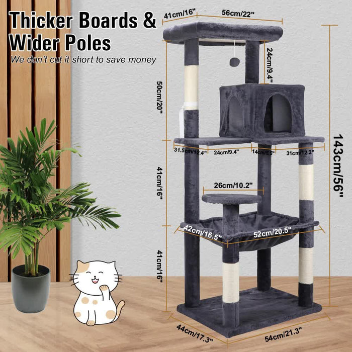 VaKa 143cm Cat Tree Scratching Post Scratcher Tower Condo House Furniture Wood