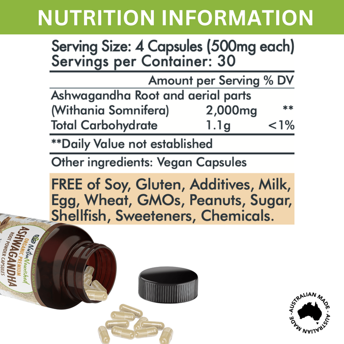 Organic Ashwagandha Capsules (vegan)- Withania Somnifera