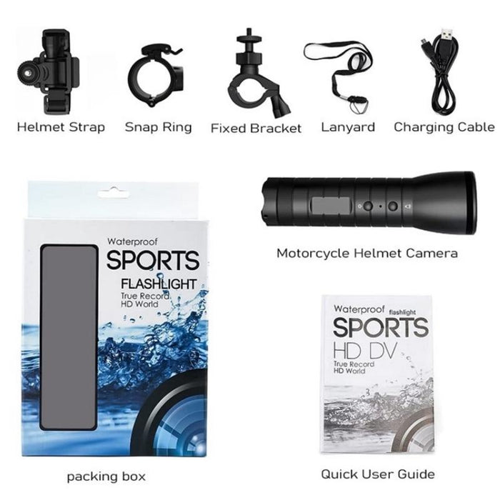 Motorcycle Helmet Camera with Flashlight and Compass - Hd Sports Video Recorder