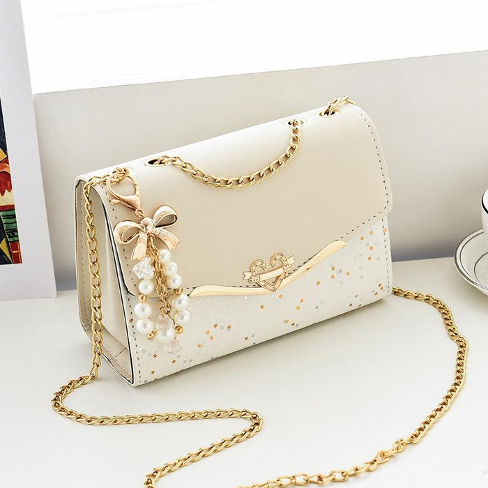 Sequined Messenger Shoulder Bag For Women Beige - Black