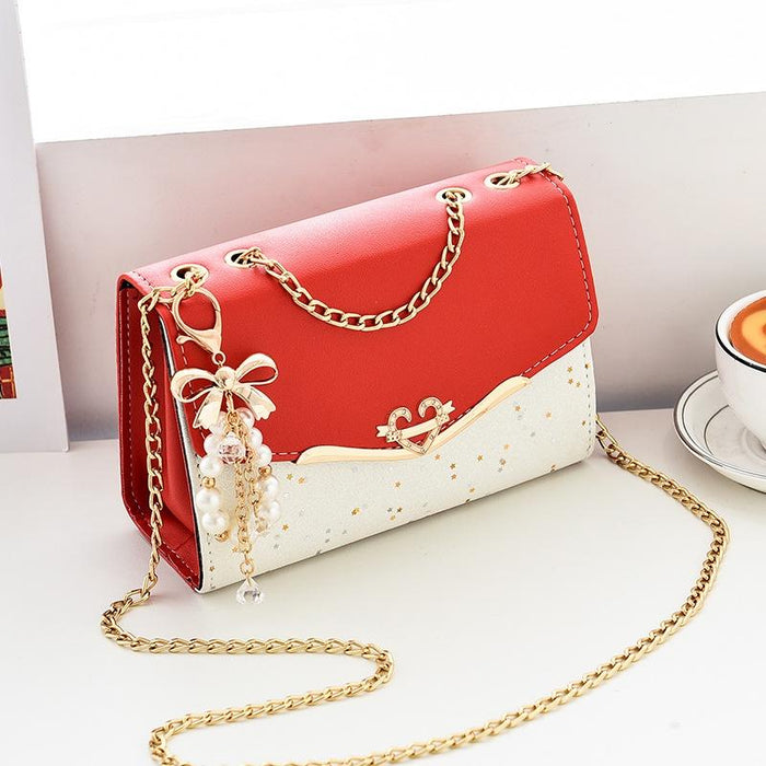Sequined Messenger Shoulder Bag For Women Beige - White