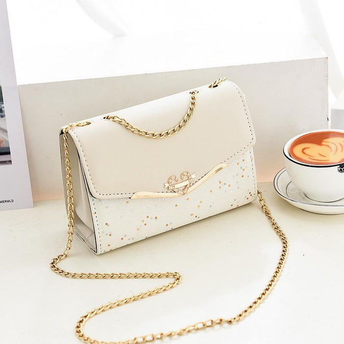 Sequined Messenger Shoulder Bag For Women Beige - White
