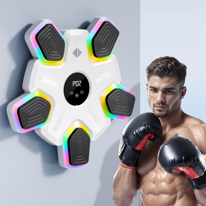 Bluetooth Music Boxing Machine - 4 Modes 9 Speeds Colourful Lights - With Adult Gloves White