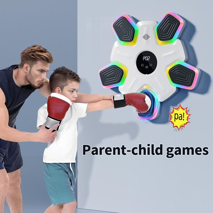 Bluetooth Music Boxing Machine - 4 Modes 9 Speeds Colourful Lights - With Adult Gloves White