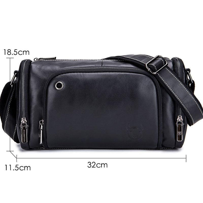Black Cowhide Messenger Bag For Men Single Shoulder Sports Bag