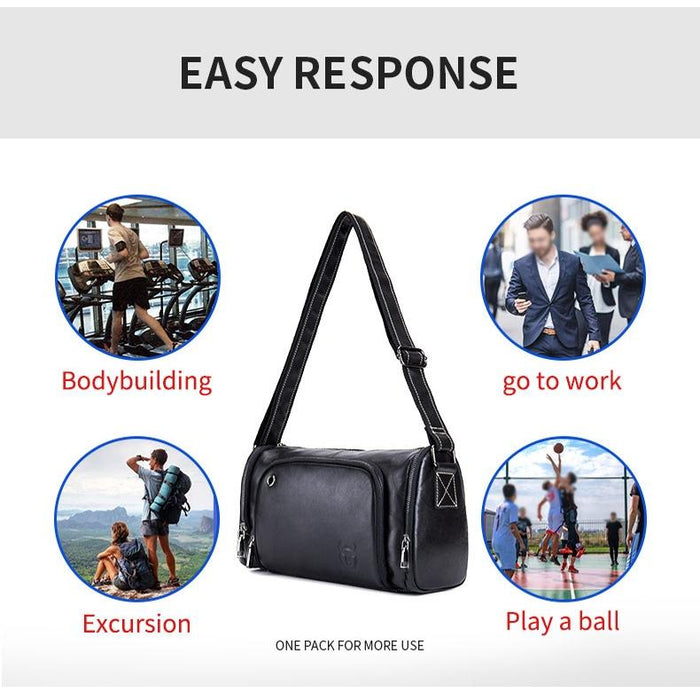 Black Cowhide Messenger Bag For Men Single Shoulder Sports Bag