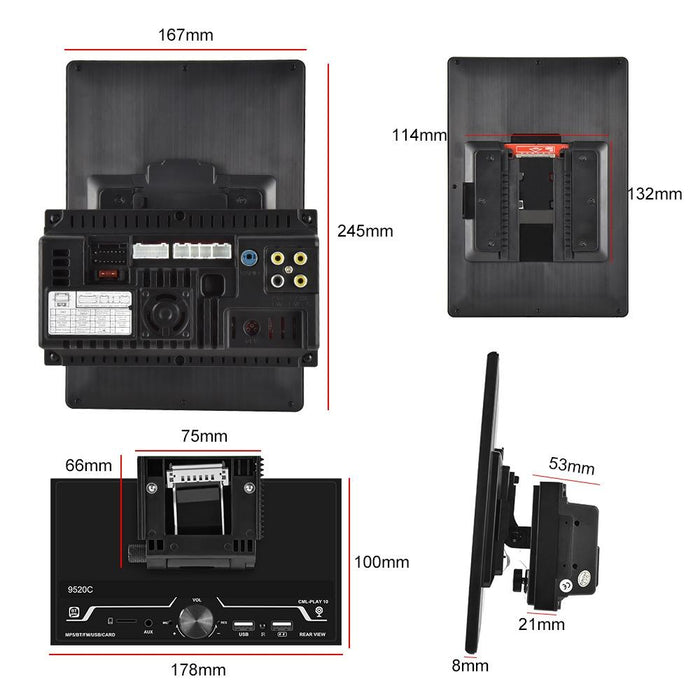 9.5 Inch Vertical Screen Car Mp5 Player - Dual Spindle + 8 Light Camera