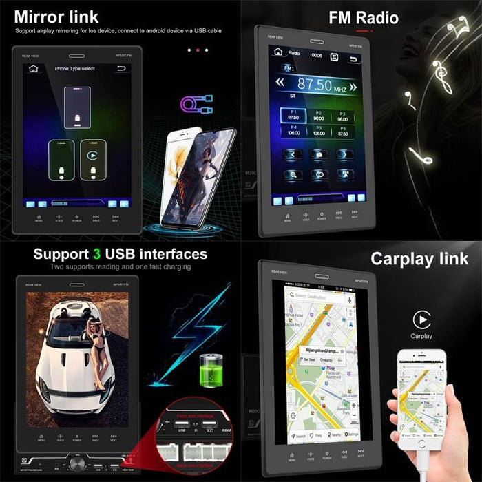 9.5 Inch Vertical Screen Car Mp5 Player - Dual Spindle + 8 Light Camera