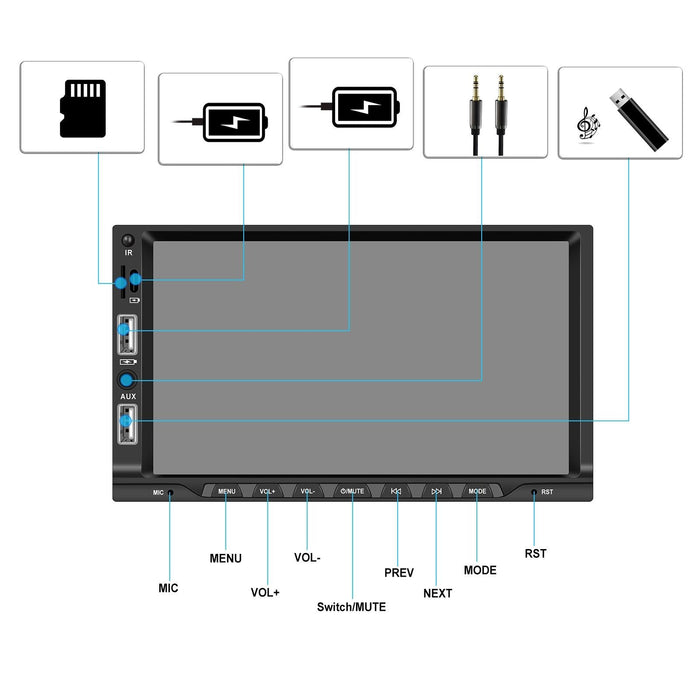 7 Inch Car Mp5 Player Carplay / Android Auto / Mirror Link / Bluetooth - Standard - With 12-Light Camera