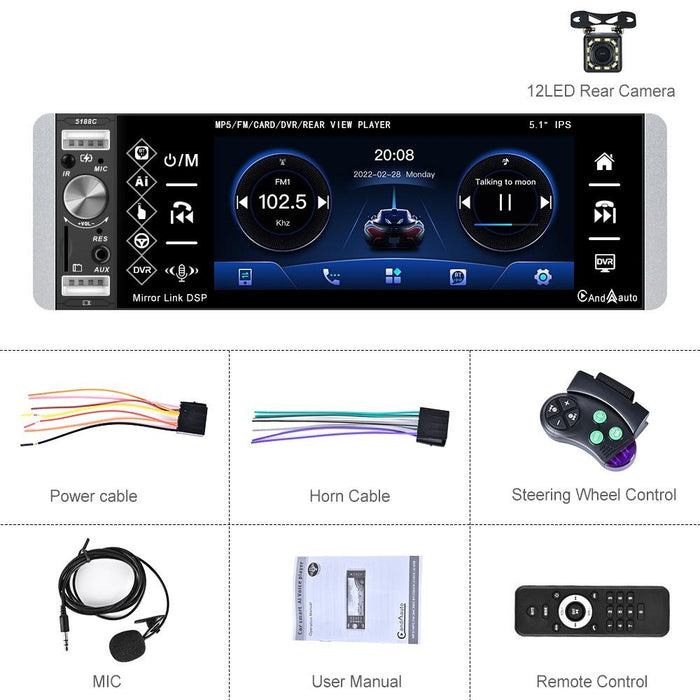5.1 Inch Ips Capacitive Carplay Player + 12 Light Camera - Standard