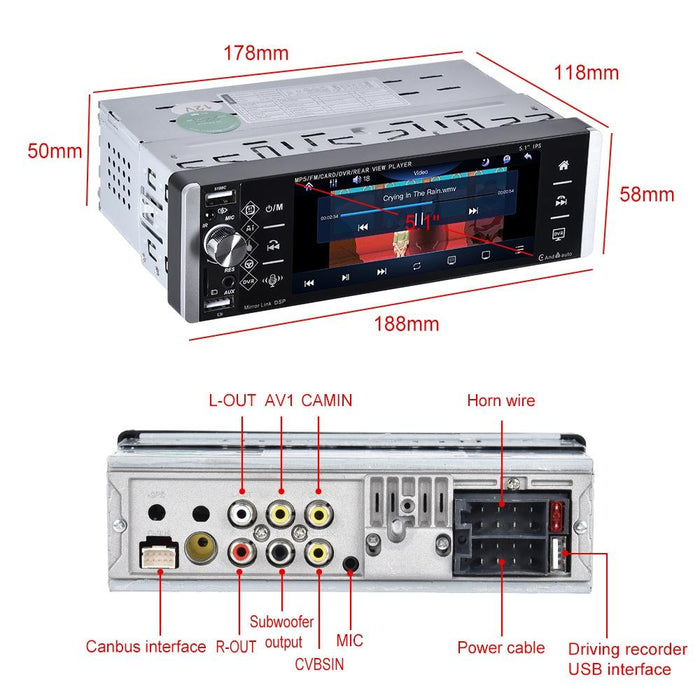 5.1 Inch Ips Capacitive Carplay Player + 12 Light Camera - Standard