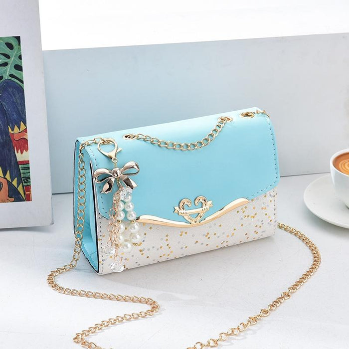 Sequined Messenger Shoulder Bag For Women Beige - Beige With Pendant