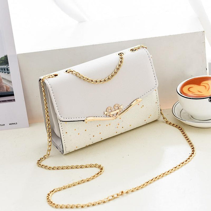 Sequined Messenger Shoulder Bag For Women Beige - Black With Pendant