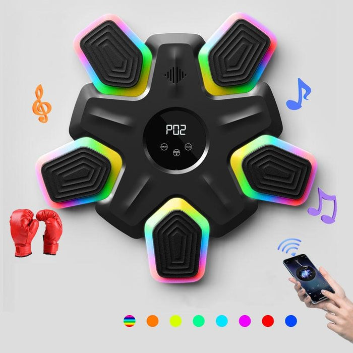 Bluetooth Music Boxing Machine - 4 Modes 9 Speeds Colourful Lights - With Adult Gloves Black