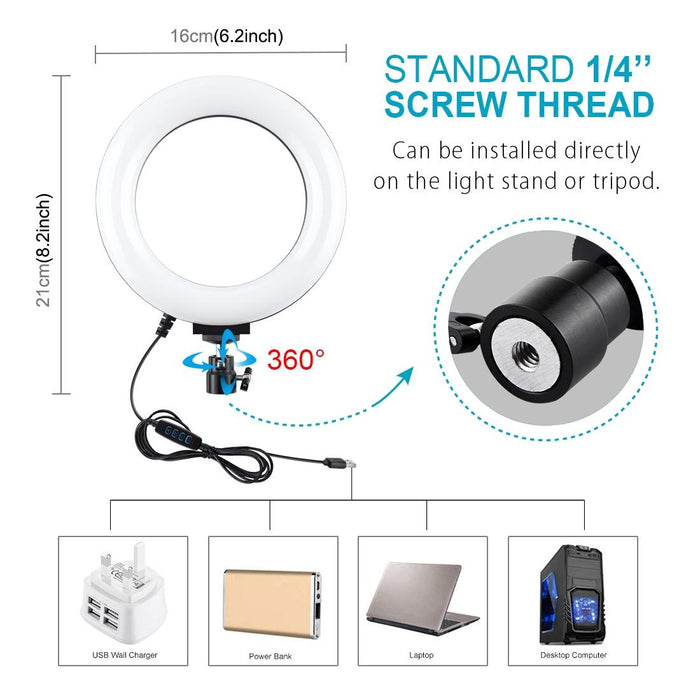 Live Broadcast Dual Phone Bracket with 1.1m Tripod & 6.2 Inch Led Ring Light Kit