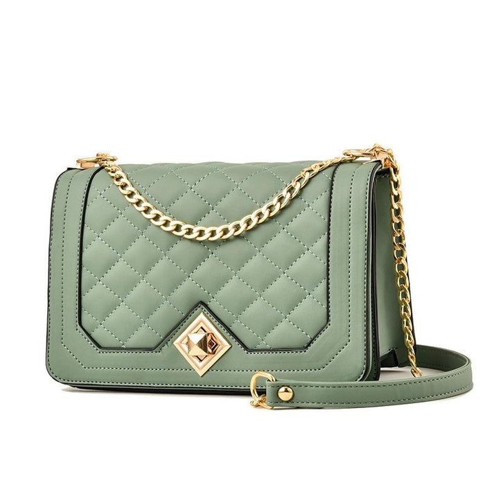 Chic One Shoulder Chain Bag With Diagonal Rhombus Design - White