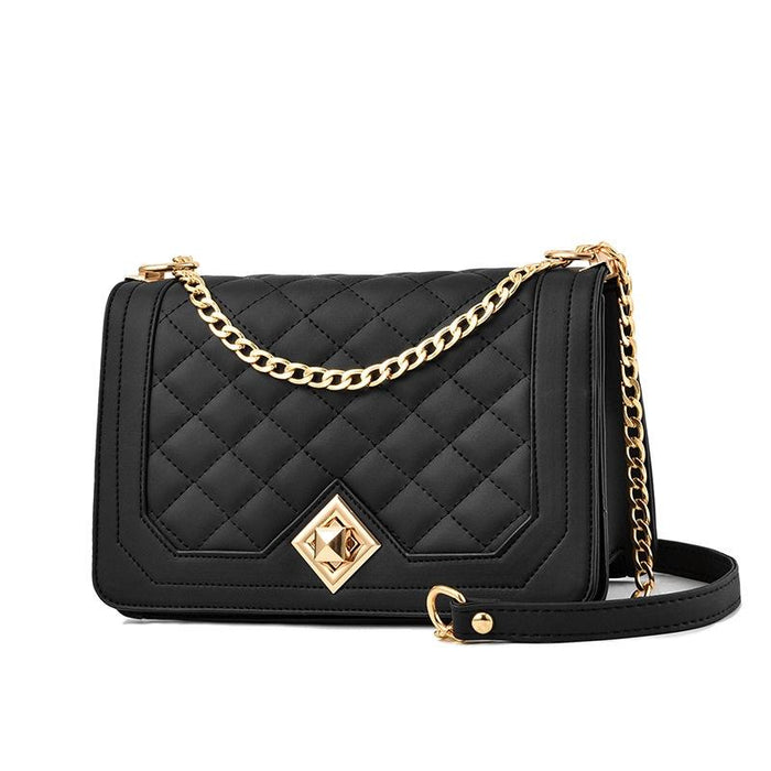 Chic One Shoulder Chain Bag With Diagonal Rhombus Design - White