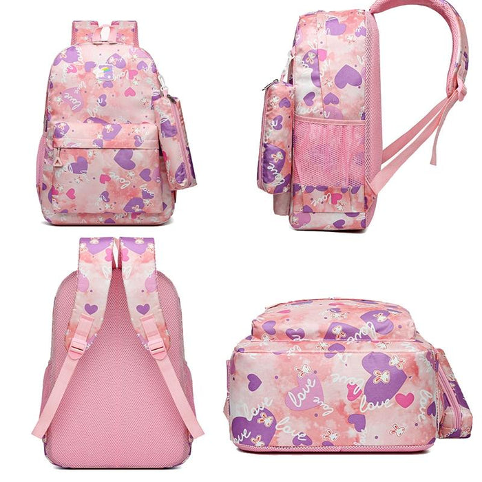 3 Piece Sweet Casual Backpack Set For Students - Purple