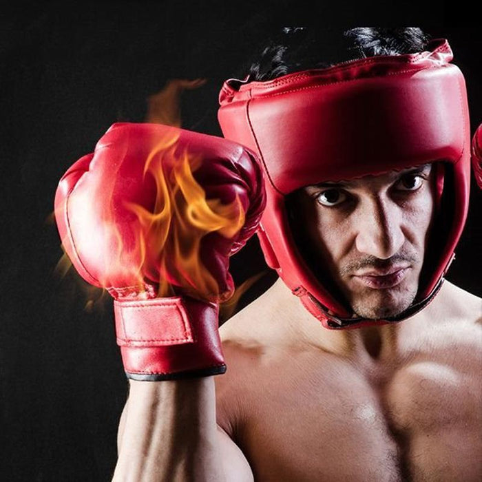 Competition Sparring Boxing Helmet For Head Protection - Red With Mask - M