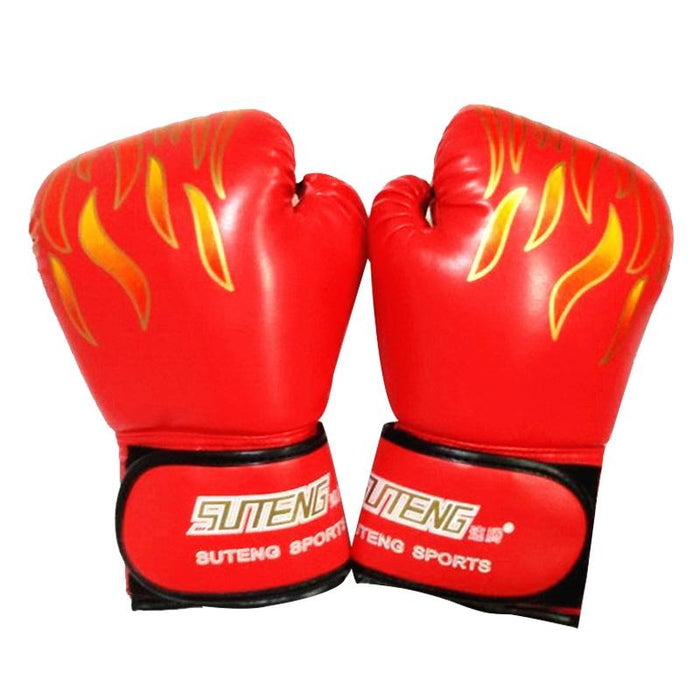 Adult Flame Pattern Pu Leather Boxing Gloves - Fitness - Black