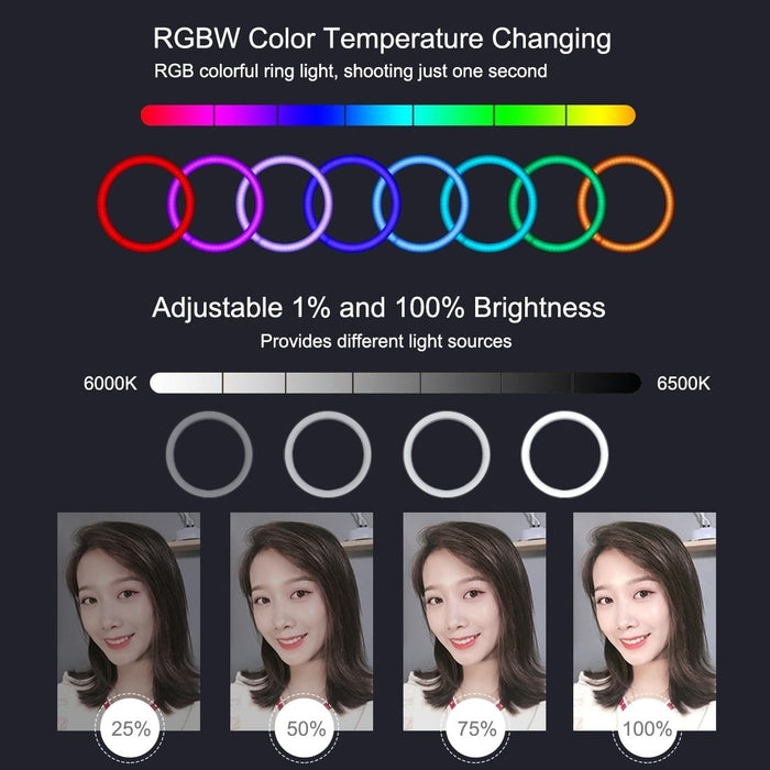 10.2 Usb Rgbw Led Ring Light with Tripod & Remote for Vlogging & Photography - Black