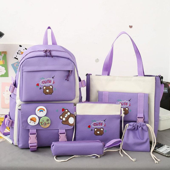 5-piece Girls Backpack Set - Lightweight and Versatile - Black