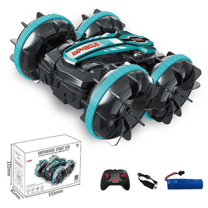 Amphibious Stunt Rc Car - Double-sided Rolling - 2.4g - Electric - Kids' Toy - Green