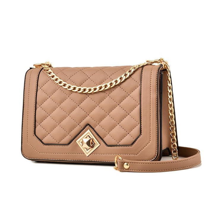 Chic One Shoulder Chain Bag With Diagonal Rhombus Design - Khaki