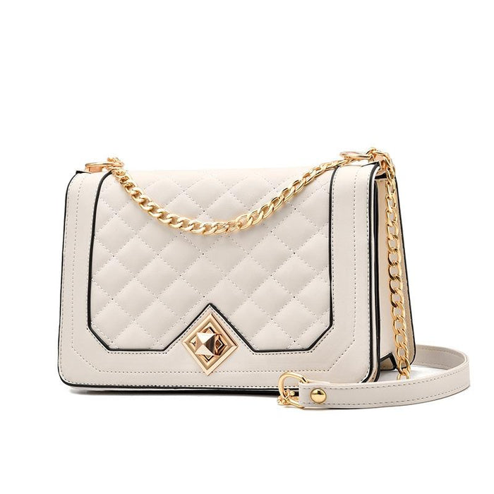 Chic One Shoulder Chain Bag With Diagonal Rhombus Design - Khaki