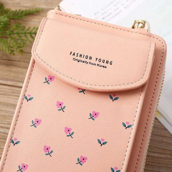 Floral Multi Card Crossbody Bag For Women - Blue