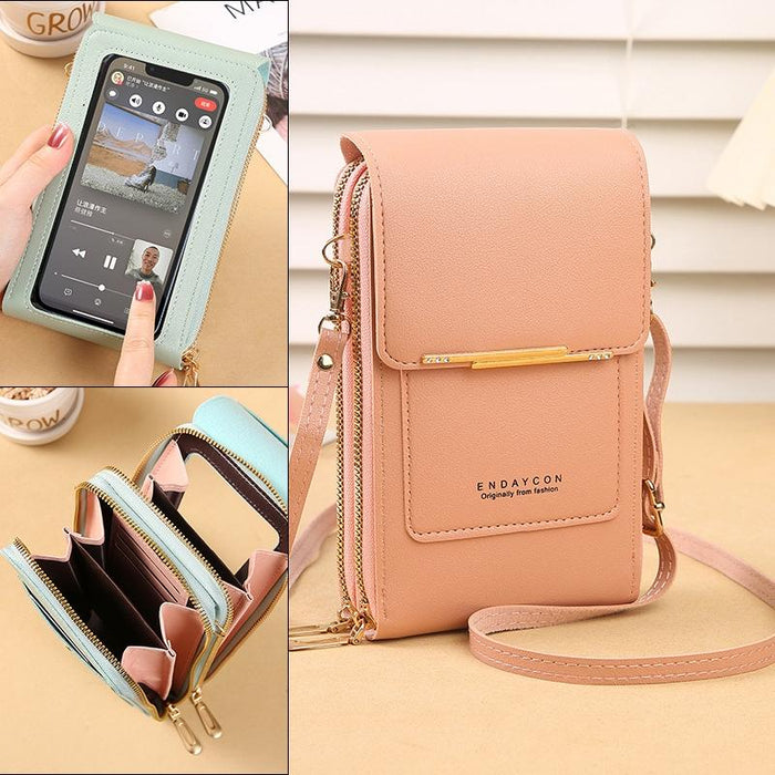 Multifunctional Touch Screen Crossbody Bag - Deep Pink