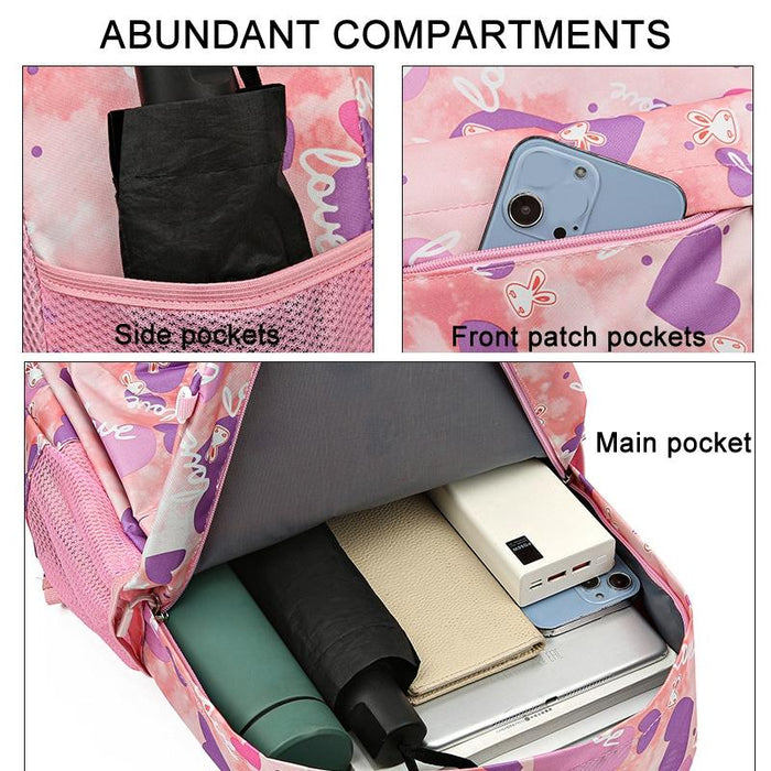3 Piece Sweet Casual Backpack Set For Students - Black