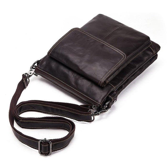 Retro Leather Crossbody Backpack For Men - Yellow Brown