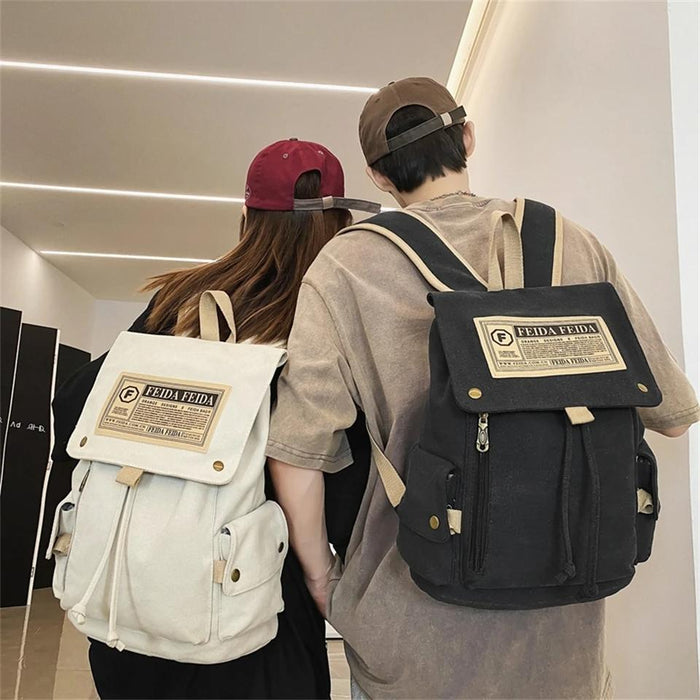 Large Capacity Canvas Backpack For Teens - White