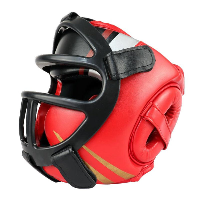 Competition Sparring Boxing Helmet For Head Protection - Blue With Mask - M