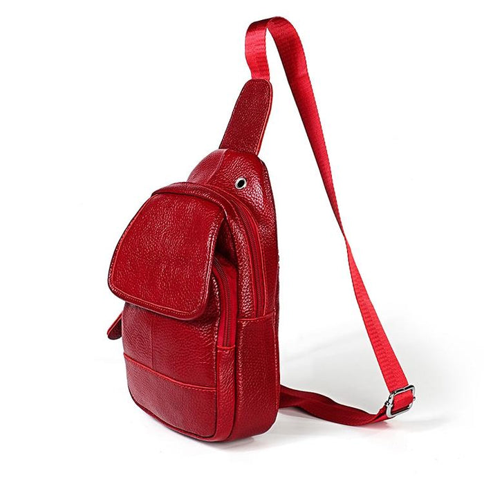Men Litchi Texture Full Grain Cowhide Crossbody Bag - Black