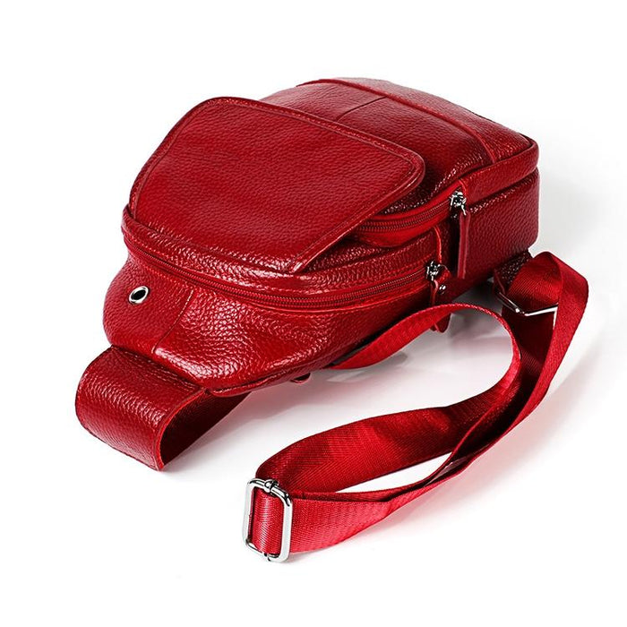Men Litchi Texture Full Grain Cowhide Crossbody Bag - Black