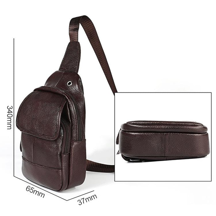 Men Litchi Texture Full Grain Cowhide Crossbody Bag - Black