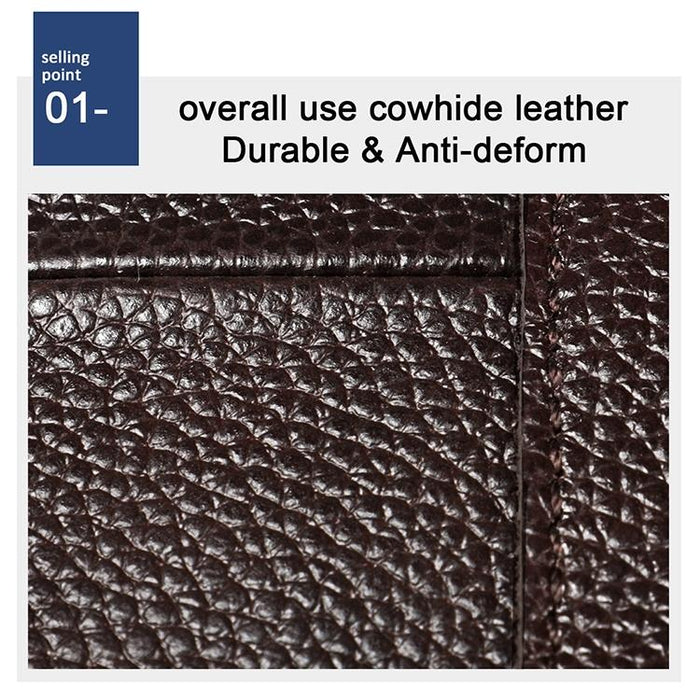 Men Litchi Texture Full Grain Cowhide Crossbody Bag - Black
