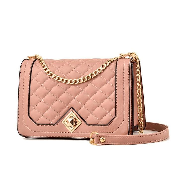 Chic One Shoulder Chain Bag With Diagonal Rhombus Design - Light Grey