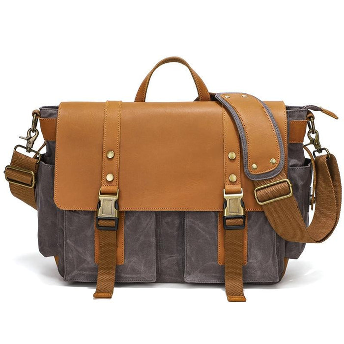 Leather Waxed Canvas Crossbody Bag For Outdoors - S11 Khaki