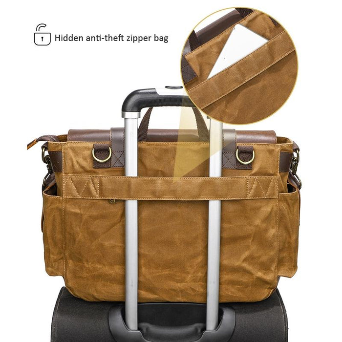Leather Waxed Canvas Crossbody Bag For Outdoors - S11 Khaki