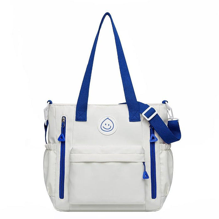 Versatile Contrast Shoulder Bag For Students - White Blue