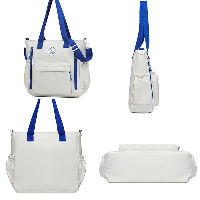 Versatile Contrast Shoulder Bag For Students - White Blue