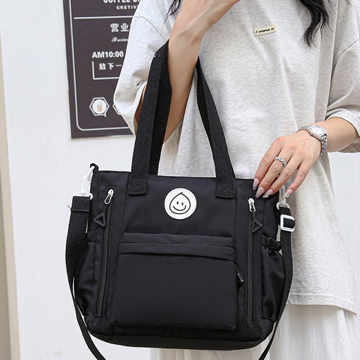Versatile Contrast Shoulder Bag For Students - White Blue